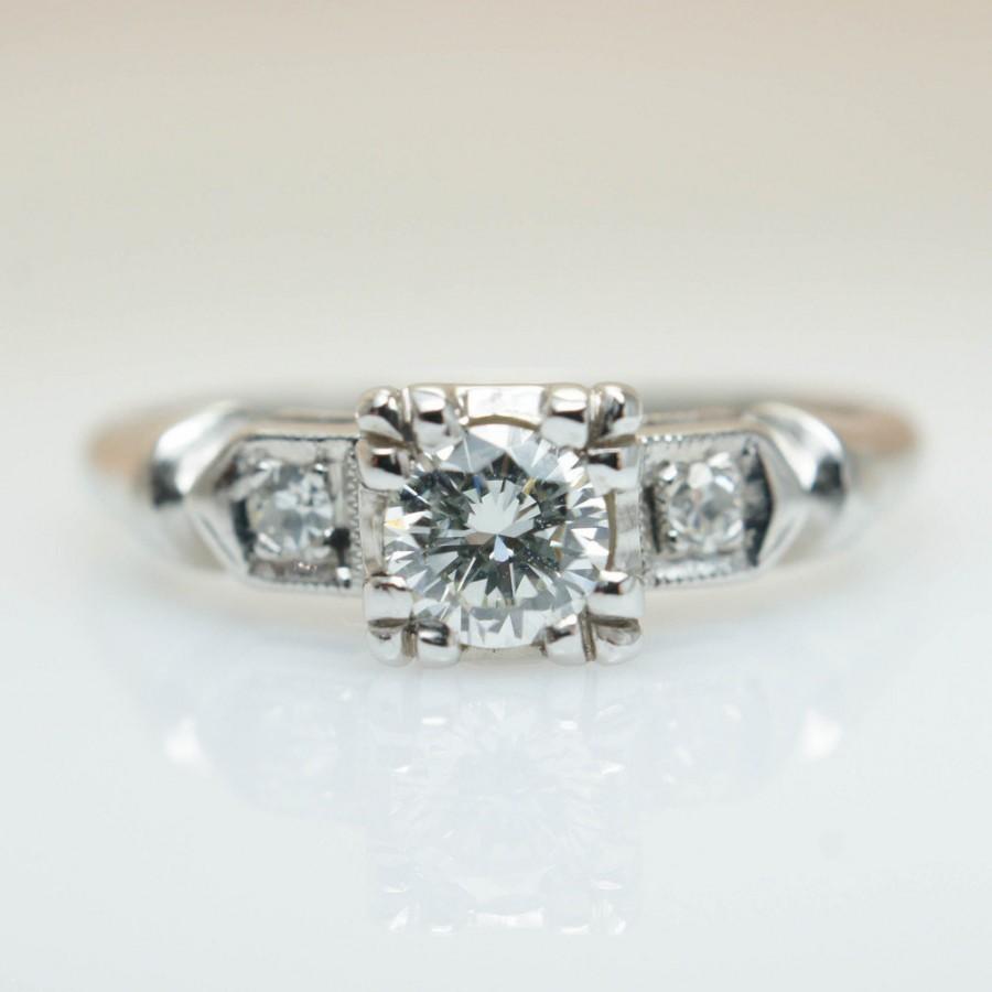 زفاف - Art Deco Engagement Ring Solitaire Diamond Bridal Jewelry Vintage Engagement Ring 1940s Illusion Style 14k White Gold Engagement Band