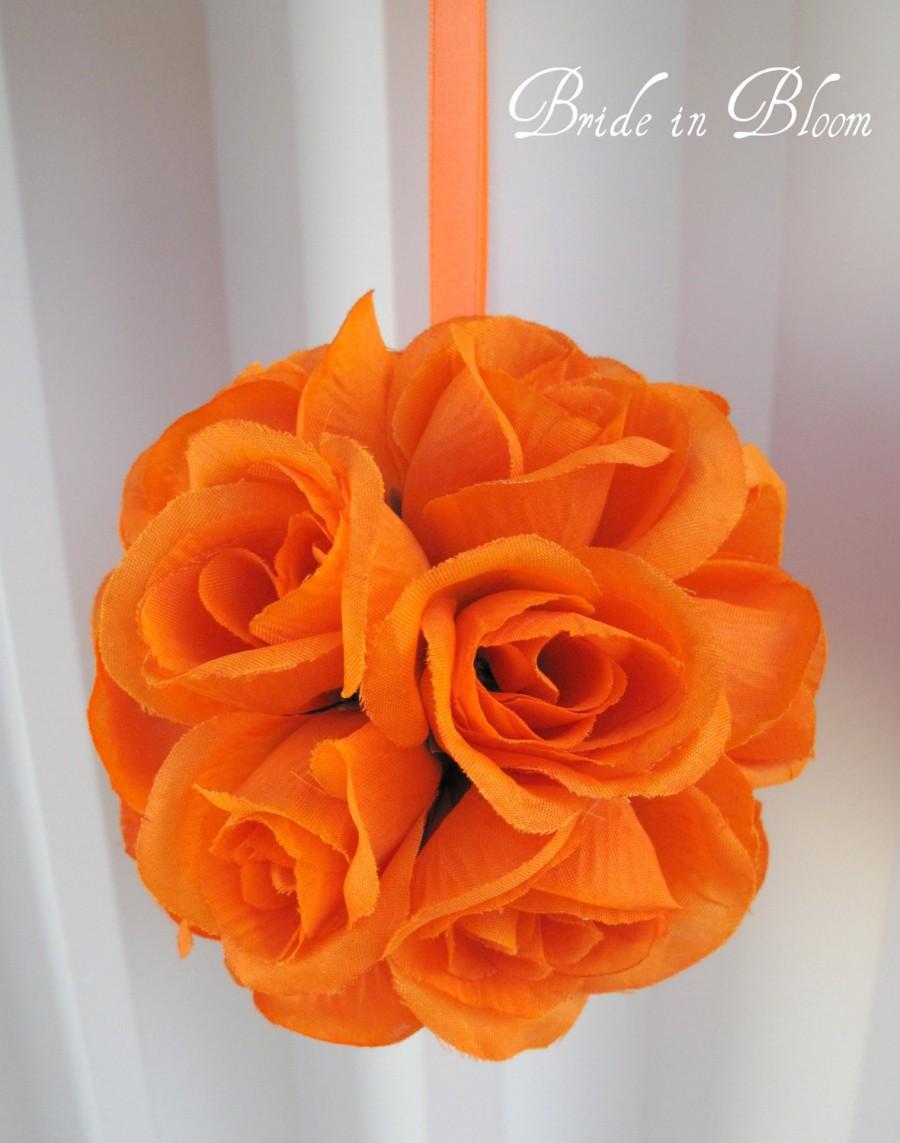 Wedding - Orange rose ball, Wedding pomander, Flower girl kissing ball, Wedding decorations