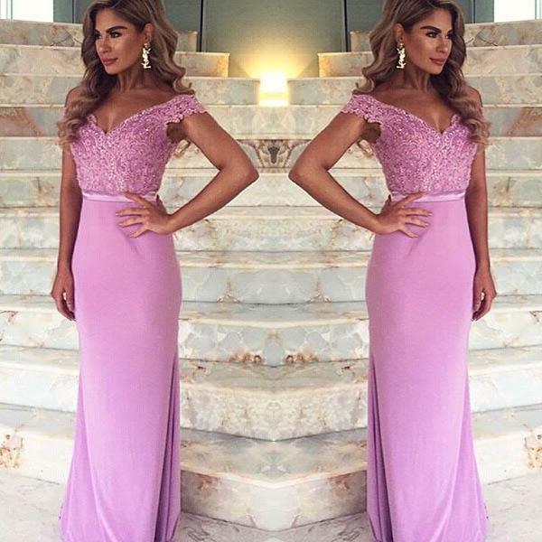 Mariage - Mermaid Prom/Evening Dress - Pink Off-the-Shoulder Sweep Train Lace