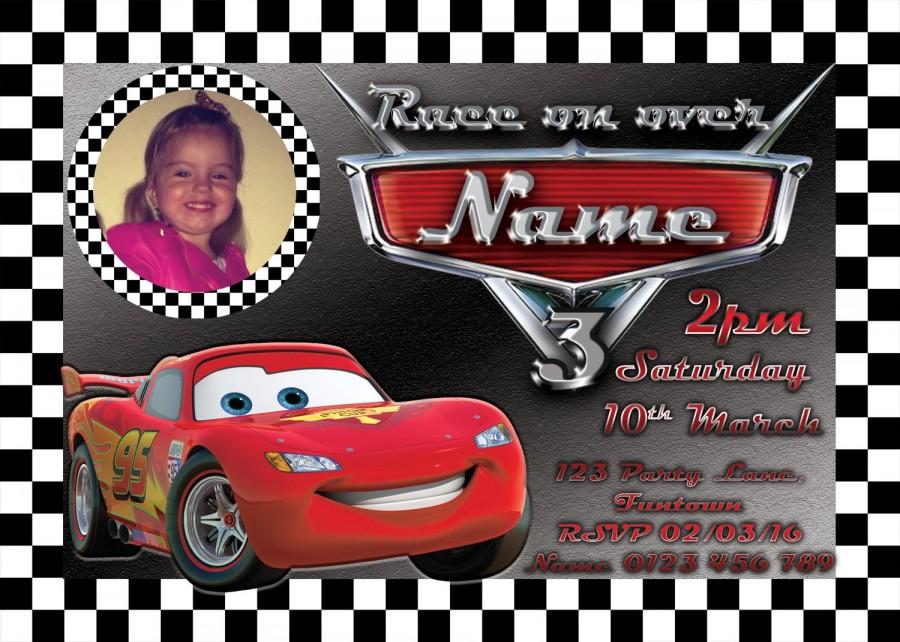 Mariage - Cars Lightening McQueen Print your Own Invitation Digital File with Photo