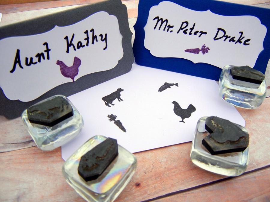 زفاف - Wedding Place Card Meal Choice Rubber Stamps Cow, Fish, Veg, Chicken, Kids, Pig, Crab, Vegan, Gluten Free - 19 Choices by BlossomStamps