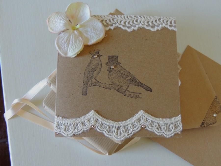 Mariage - Wedding Card, Lace Wedding Card, Birds And Lace, Recycled Wedding, Vintage Style Card, Wedding Keepsake, Shabby Chic Card