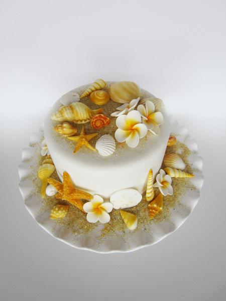 Wedding - edible sea shells with plumerias set of 34 shells plus 10 flowers