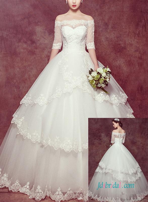 Hochzeit - Vintage off shoulder ball gown wedding princess dress