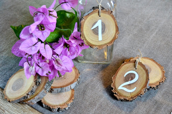 Mariage - Wedding Table Number Wood Slice. Set of 5. Rustic Wedding Tree Slice Table Numbers. Wood Ornament Table Number.Rustic Outdoor Wedding Party