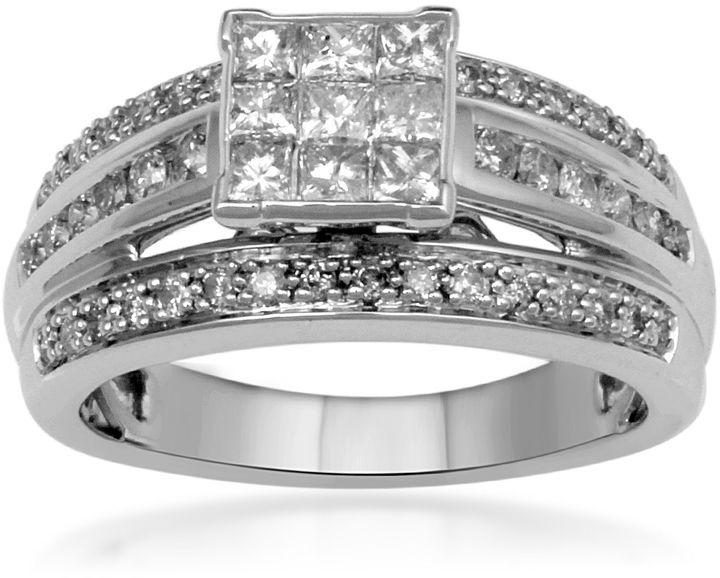 Hochzeit - MODERN BRIDE 1 CT. T.W. Diamond 10K White Gold Multi-Top Bridal Ring