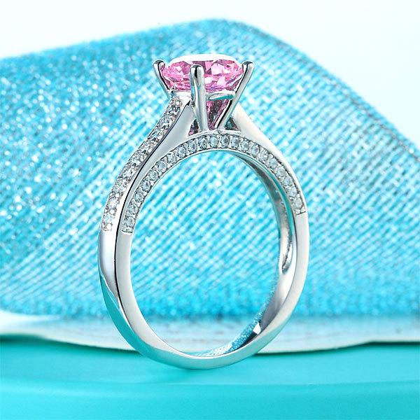 Hochzeit - Fancy Pink Lab Created Diamond Engagement Ring 925 Sterling Silver Wedding Bridal