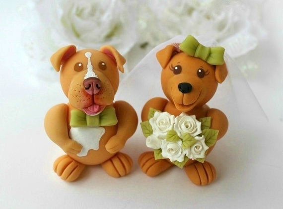 Свадьба - Wedding dog cake topper, custom cake topper, bride and groom cake topper, animal cake topper, pit bull cake topper, personalized