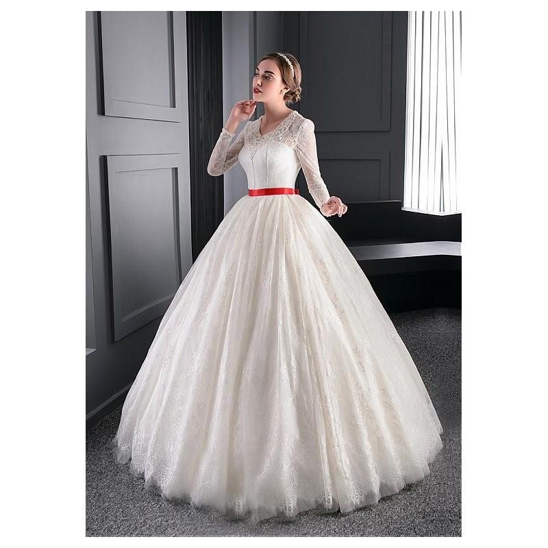 Mariage - Glamorous Lace Jewel Neckline Ball Gown Wedding Dress With Beadings and Rhinestones - overpinks.com