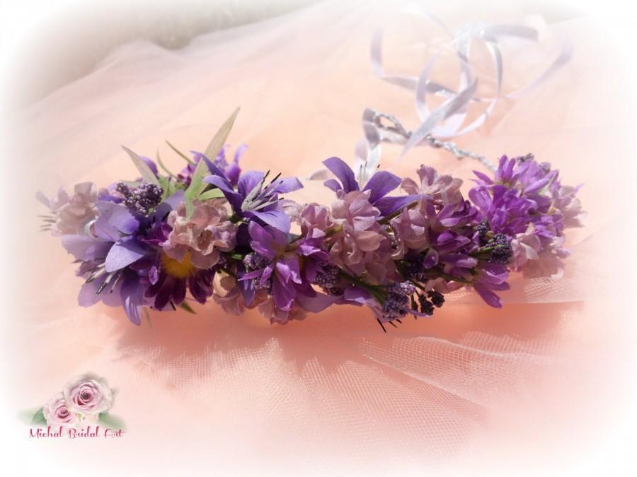 Свадьба - Bridal Headpiece, Purple Flowers Bridal Hair Piece, Flower Bridal Headpiece, Bridal Hair Halo, Flower Wedding Crown, Flower Girl Headpiece