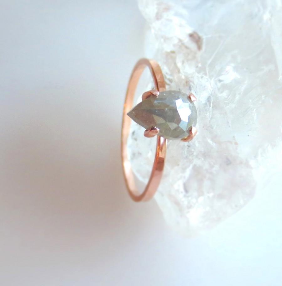 Wedding - Custom Engagement Ring, Pear Shape Rose Cut Diamond Conflict Free Natural Fancy Color , Rose Gold, Yellow Gold, White Gold Made To Order