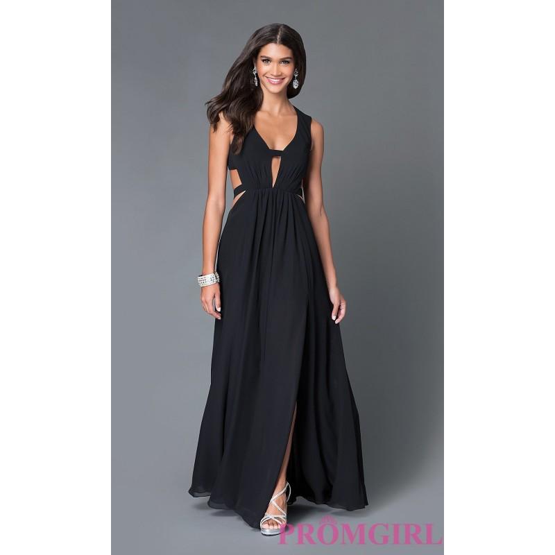 زفاف - Long V-Neck Open Back Gown TE-5011 with Cut Outs by Temptation - Brand Prom Dresses
