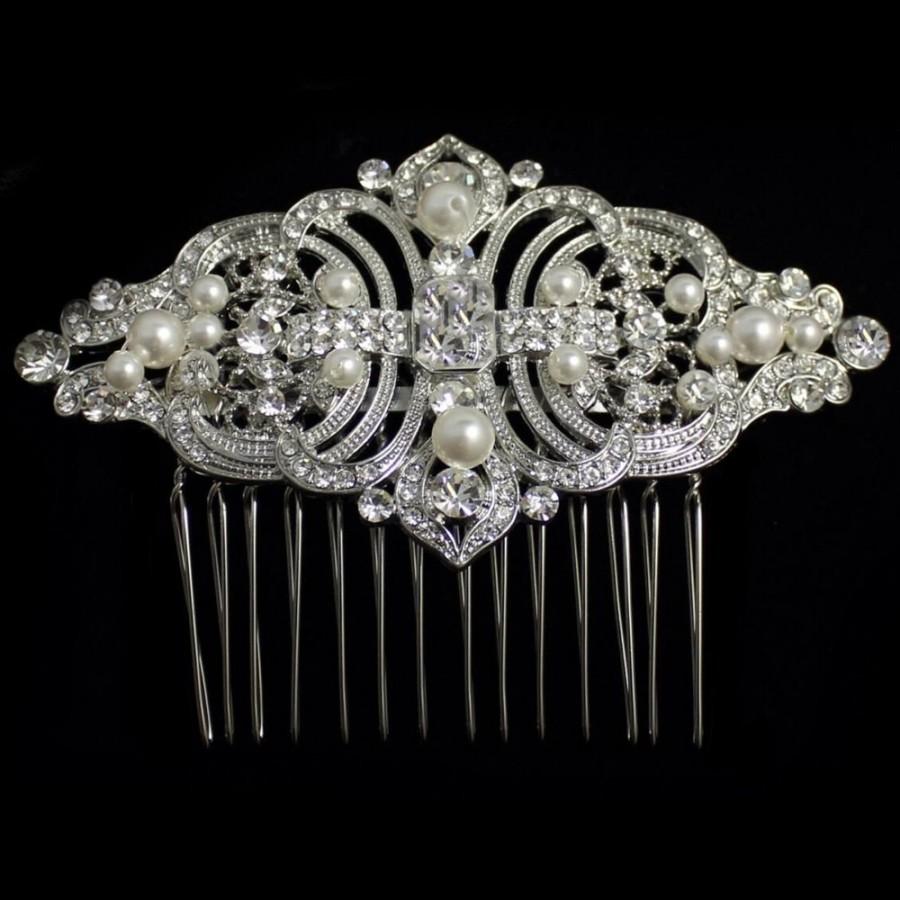 Wedding - Crystal pearl wedding comb 1930s 1940s swirl wedding bridal crystal diamante hair comb Art Deco style vintage wedding hair accessories