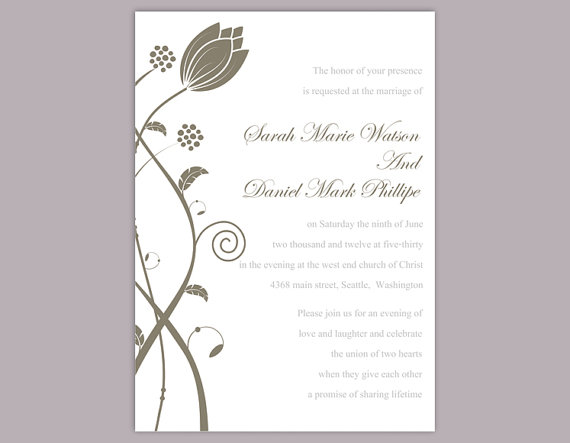 Mariage - DIY Wedding Invitation Template Editable Word File Instant Download Printable Gray Wedding Invitation Flower Invitation Black Invitation