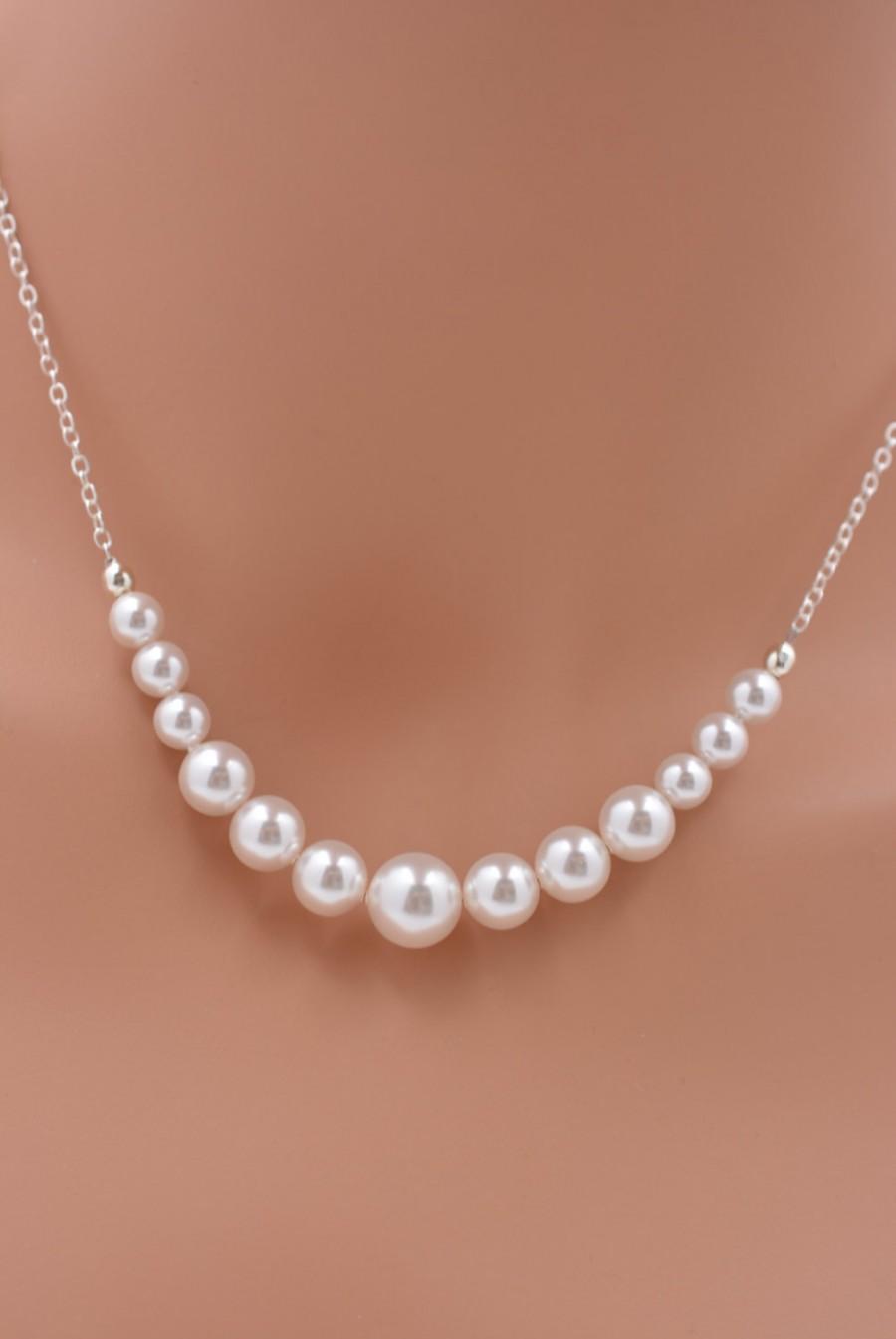 زفاف - Set of 6 Bridesmaid Pearl Necklaces, Silver and Pearl Bridesmaid Necklaces, Pearl Backdrop Necklace 925 Sterling Silver Necklace 0237