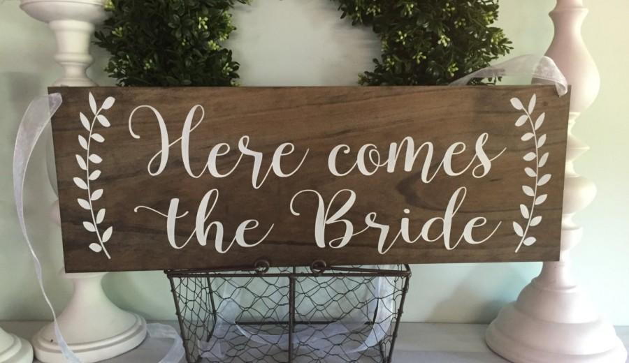 Wedding - Here comes the Bride  - ring bearer sign -  rustic wedding signage - rustic sign -  rustic wooden sign - custom wood sign - stain wood - 01