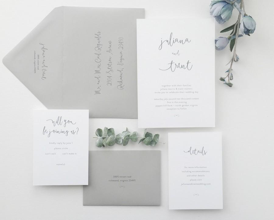 Wedding - PAPER SAMPLES Juliana Simple Wedding Invitation / Save the Date / Rustic Wedding Invitation / Calligraphy / Letterpress Wedding Invitation
