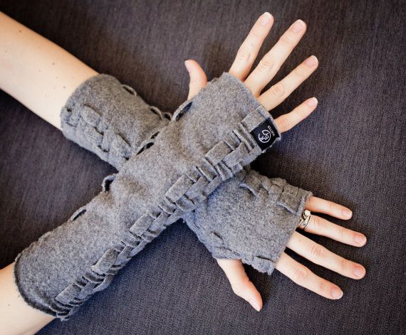 Wedding - Fingerless Gloves, Handmade Wrist Warmers, Adjustable Length Arm Warmers, Mitts, Weave Hand Warmers In Fleece By Grey Matter