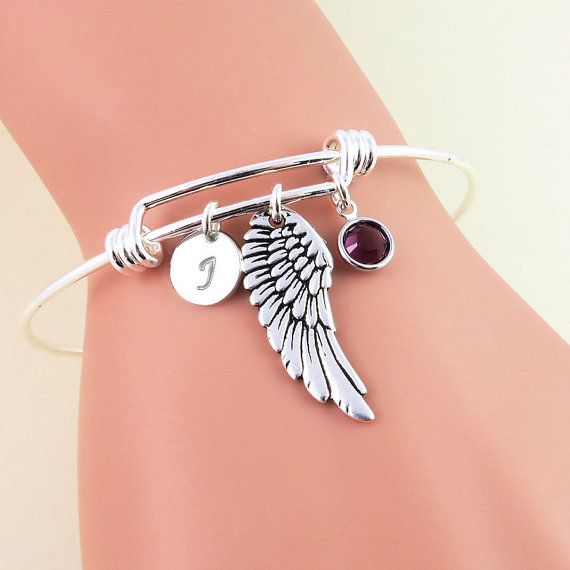 Hochzeit - Silver Angel Wing Bangle Bracelet