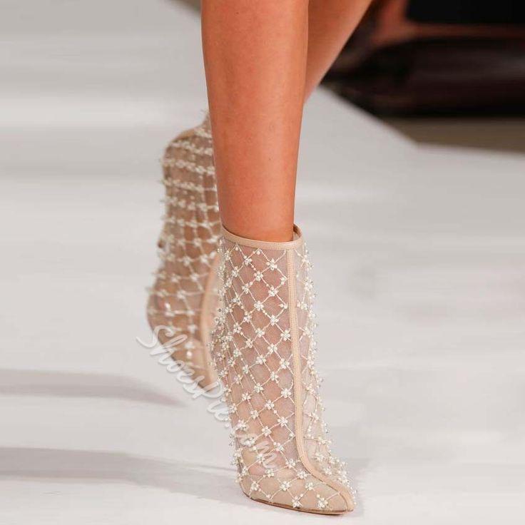 Hochzeit - Sweet Lace Flower Appliqued Stiletto Heel Ankle Boots