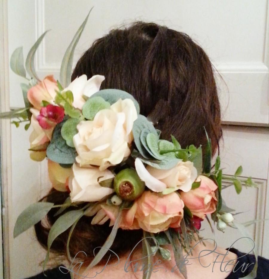 زفاف - Gumnut - Silk flower crown, hair circlet. Flower and foliage hair accessory.