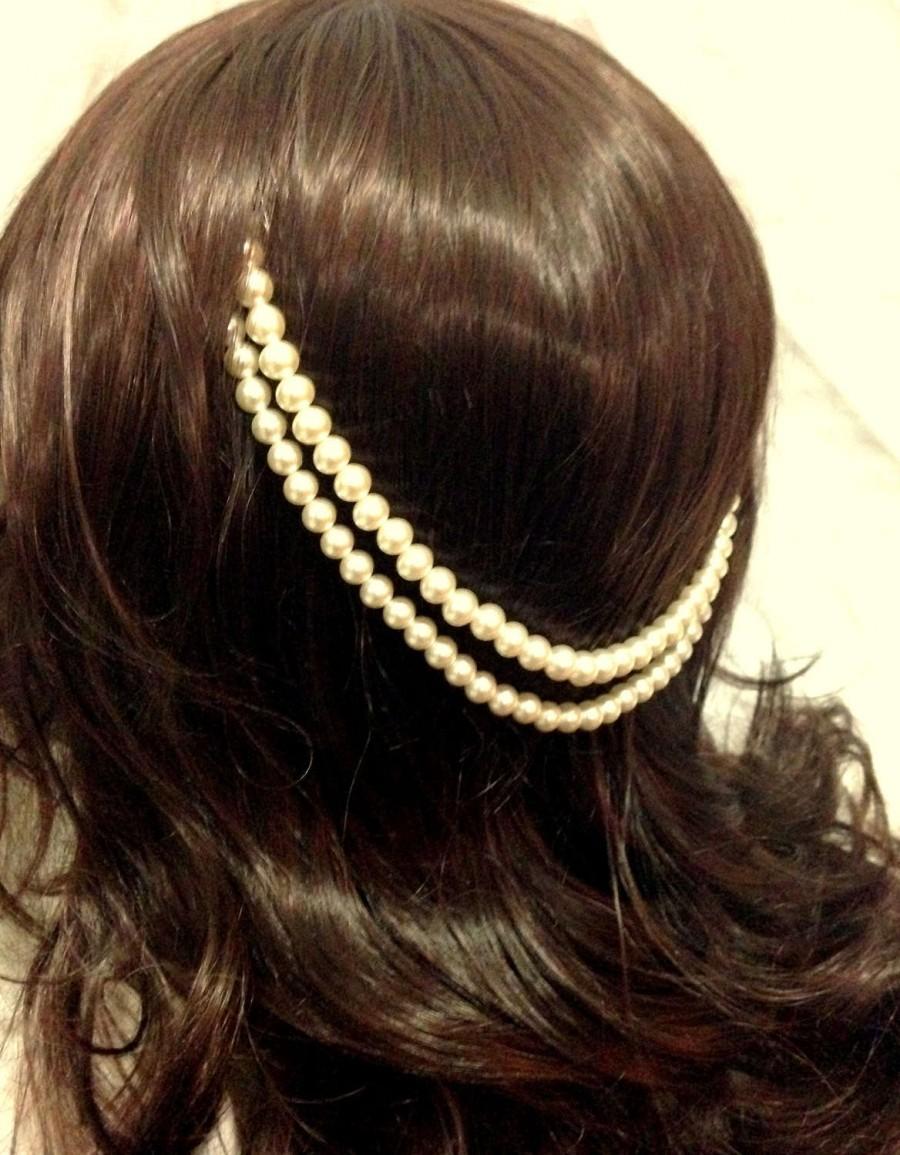 Hochzeit - Free Shipping: ELIZABETH Ivory Pearl Bridal Head Chain Hair Piece