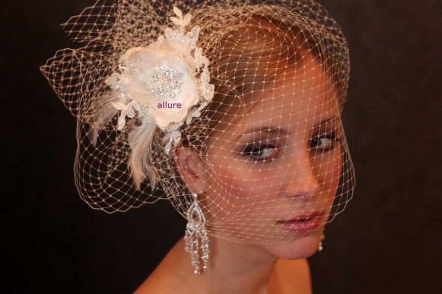 Свадьба - Fabulous BIRDCAGE VEIL , wedding hat, bridal hat. Amazing fascinator, hair flowers, lace, pearls, crystals, feathers.