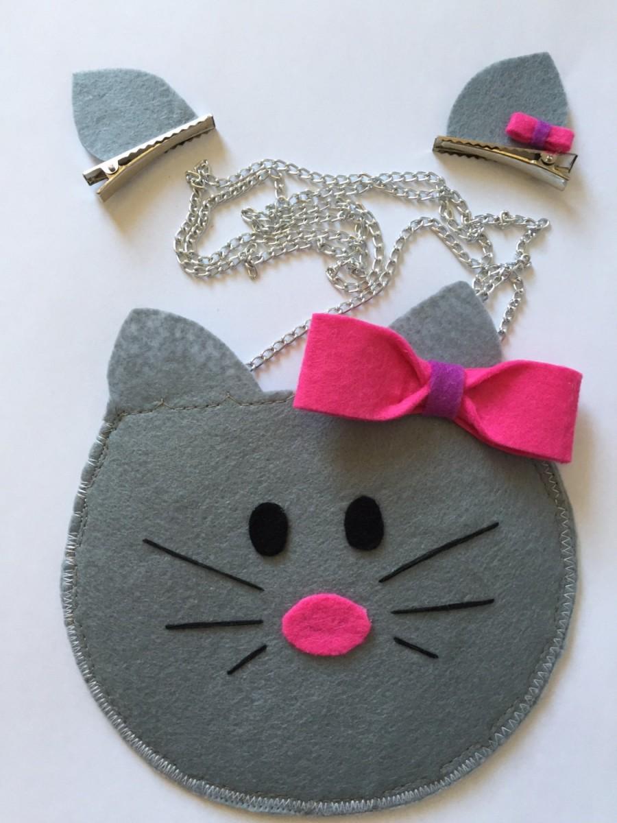 Mariage - Cat purse Children Purse Cross body bag clips Felt bag for girl Gift for toddler girl Set of 2 purse and clips Girls gift Christmas Stocking