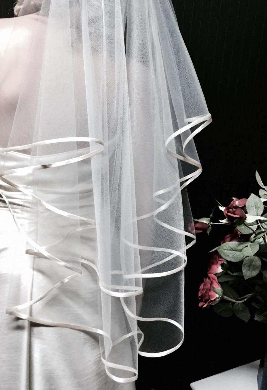 زفاف - Wedding Veil, SATIN EDGE Veil, Angel-cut, Infinity Veil, 2 Layer Veil