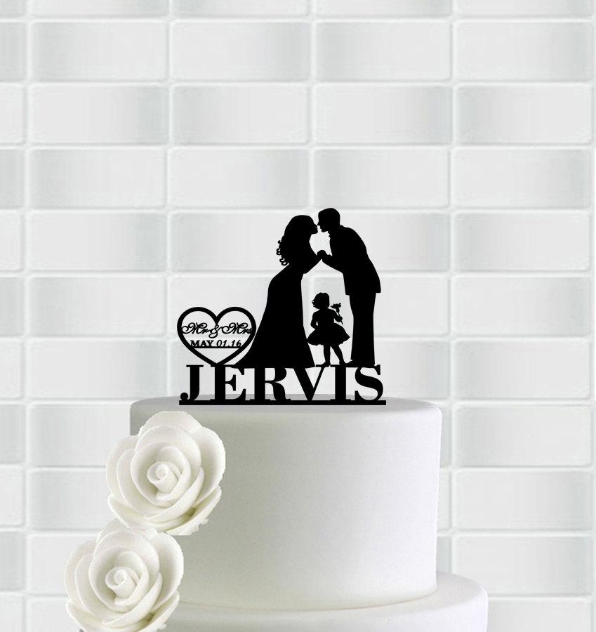 Wedding - Family Wedding Cake Topper With Little Girl,Bride Groom Silhouette Wedding Cake Topper,Wedding Couple With Girl,Mr and Mrs Name Cake Topper