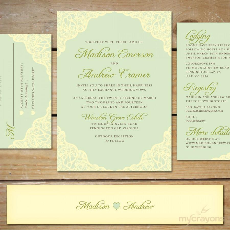 زفاف - Mint Wedding Invitation Suite // DIY Printable Wedding Invitations // Mint Wedding Invite, Lace Wedding Invitation Printable