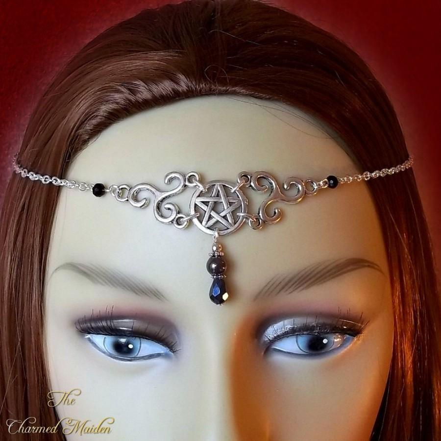 Wedding - Pentagram & Triskele Circlet, Hematite Circlet, Celtic Headpiece, Head Chain, Headdress, Diadem, Triskelion, Pagan, Druid, Wiccan, Wicca