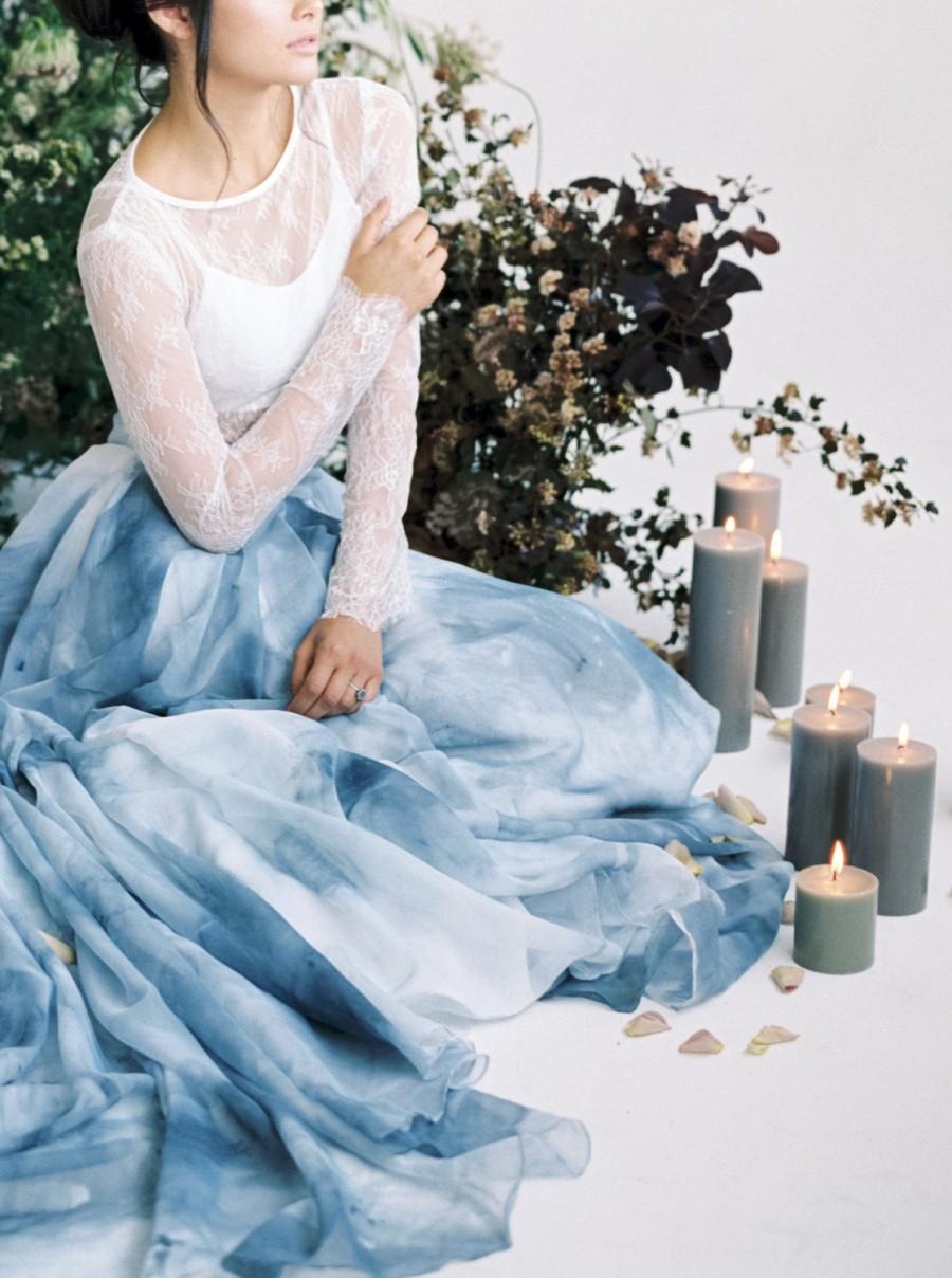 Mariage - Wedding Skirt - Tennyson - Handpainted Skirt - Chiffon Skirt - Colored Wedding Dress - Blue Wedding Dress - Wedding Separates