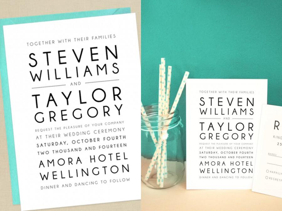 Свадьба - Printable Wedding Invitation & RSVP Modern Simple Minimalist