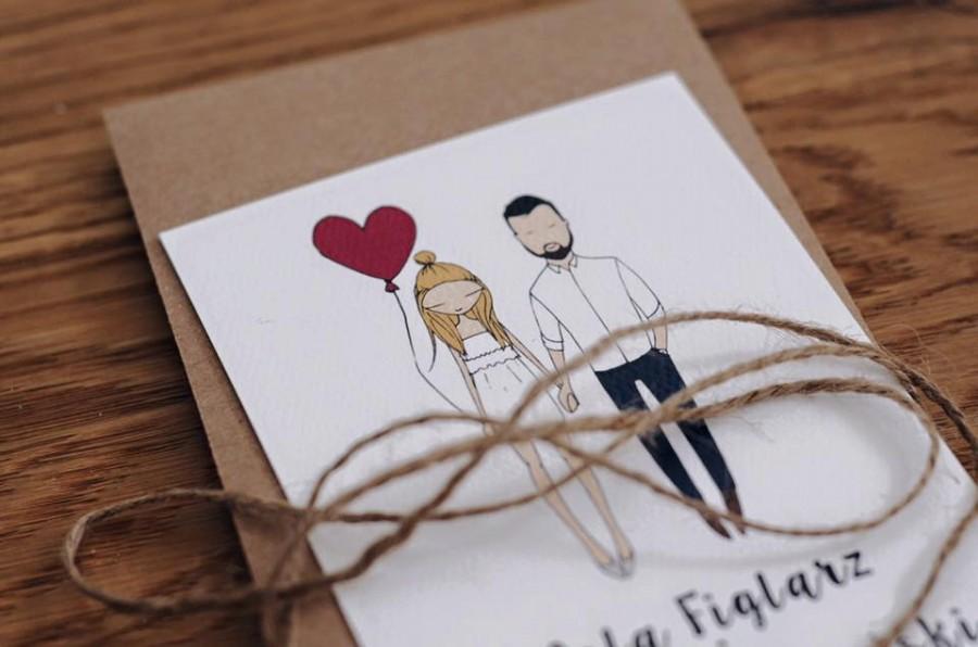 Mariage - Custom illustrated couple, Quirky wedding invitations, personalised wedding invitations, portrait illustration, bespoke invites