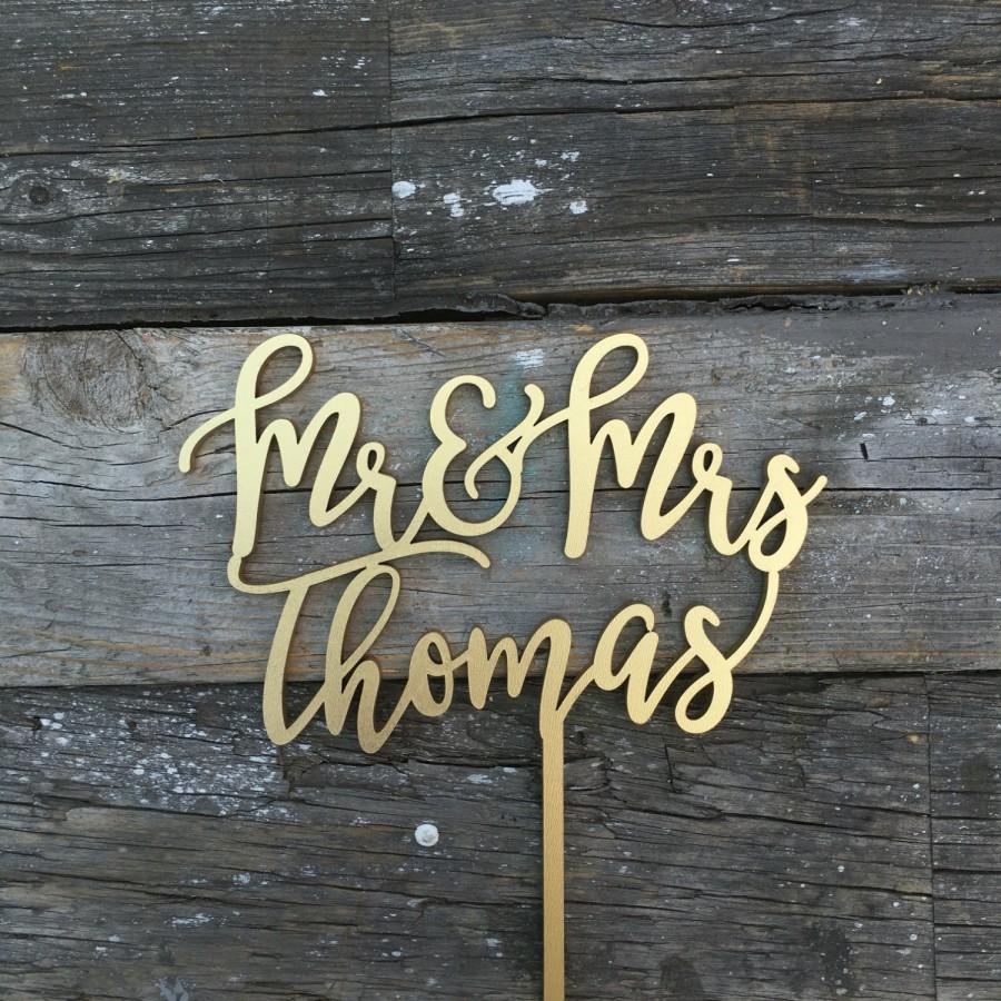 Hochzeit - Mr and Mrs Last Name Cake Topper 6" inches 