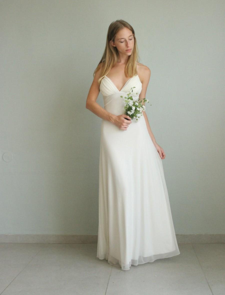 Wedding - Ivory boho wedding dress - Open back maxi bridal gown - spaghetti Ivory full length wedding dress.