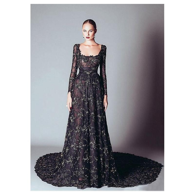 زفاف - Chic Lace Scoop Neckline A-Line Evening Dresses With Beads - overpinks.com