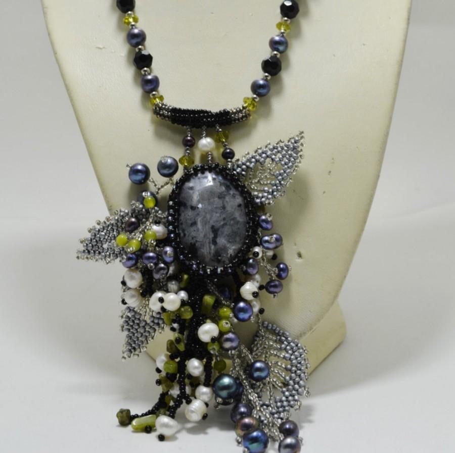 زفاف - Multicolour Jewelry Statement Perl, Agate and Chrysolite Necklace with Labradorite Pendant; Gemstone Beaded Holiday Necklace; Gift for Her
