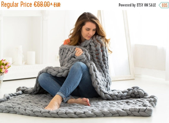 زفاف - Autumn SALE Chunky Knit Blanket, Blanket, Super Chunky Blanket, Giant knit blanket, Thick yarn blanket, Bulky Knit, Merino wool, Extreme kni