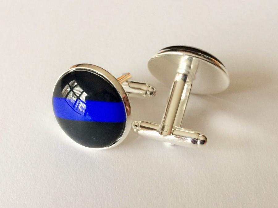 Hochzeit - Thin Blue Line  CUFFLINKS / Police Cuff Links / Blue Lives Matter / Law Enforcement / Cuff Links / Police Officer gift / Gift boxed