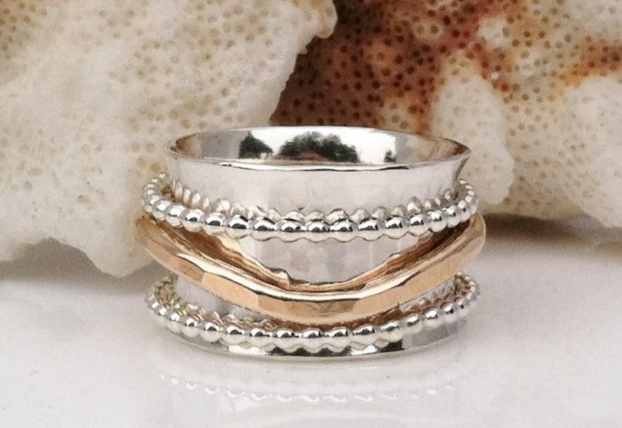 Hochzeit - Gold Ring, Silver Ring, Mixed Metal Ring, Thumb Ring, Silver and Gold Ring, Silver Band, Stacking Ring, Artisan Jewelry