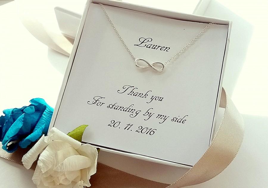Hochzeit - Thank you for being my bridesmaid, Thank you card, Personalised thank you gift for bridesmaids, Infinity necklace for bridesmaids,