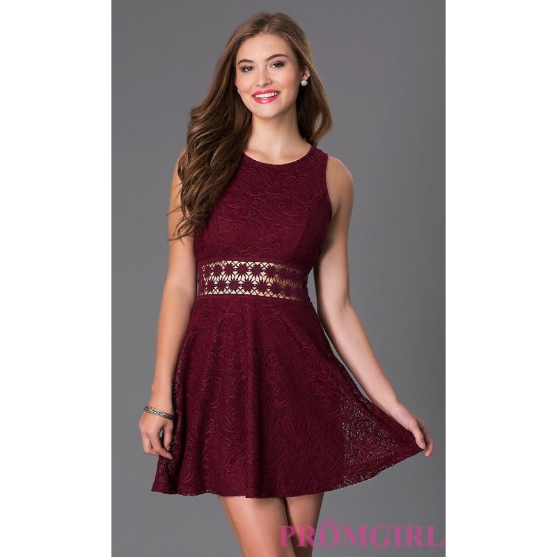 زفاف - Short Burgundy Red Lace Homecoming Dress with Cut-Out Waist - Brand Prom Dresses