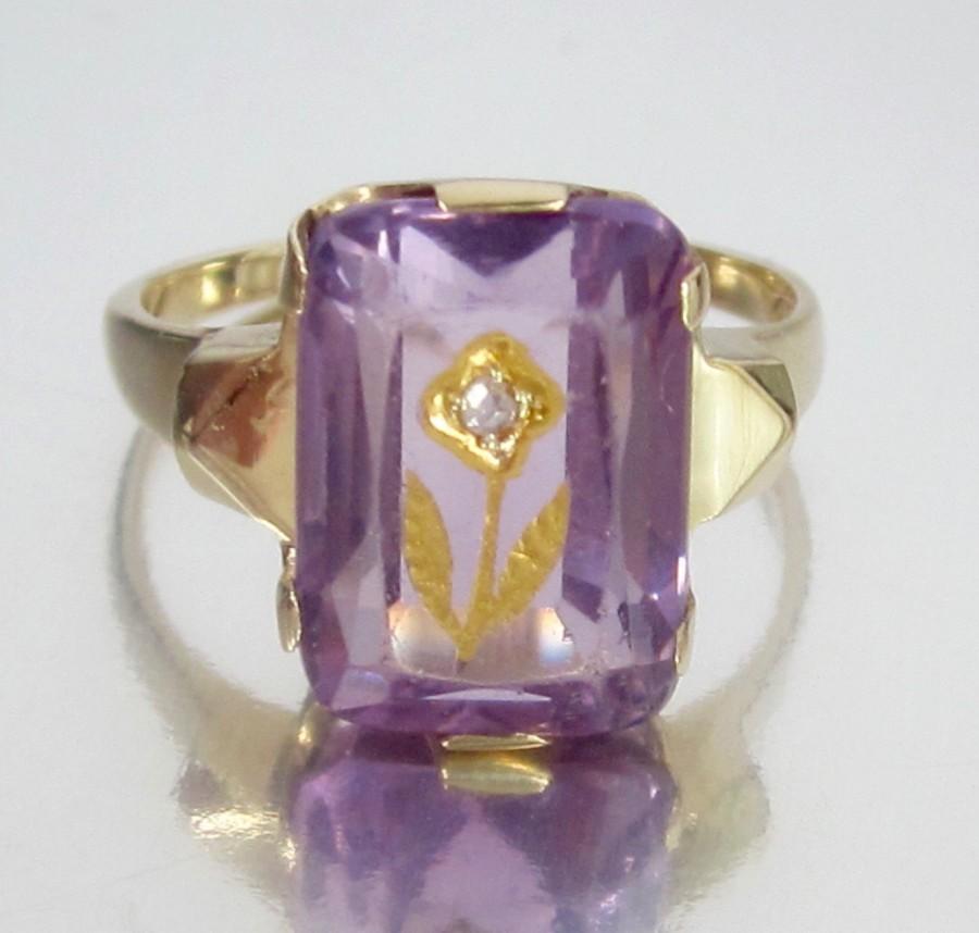 Mariage - Antique Amethyst and Rose Cut Diamond Rose Of Sharon Engagement Ring 10K. Love that Never Fails. Antique Engagement Ring.
