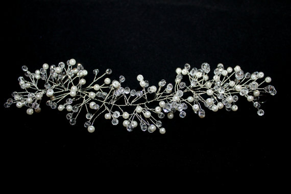 Wedding - Wreath Crystal Wreath Wedding vine Wedding Hair Vine Bridal Head Piece Silver Bridal Hair Accessory Hair Vine Pearl Hair Vine