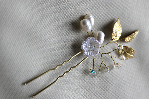 Wedding - Swarovski pins freashwater pearls, pearl and crystal hair pins, gold hair pin, wedding hair pin, wedding hairpin, bridal hair pins