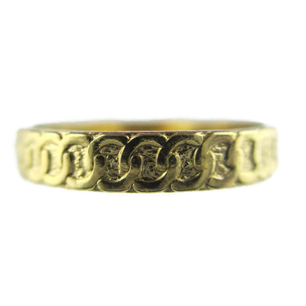 زفاف - Retro Uncas 14k HGE Yellow Gold Hand Etched Interlocking Hoops Eternity Wedding Band Ring Size 8 