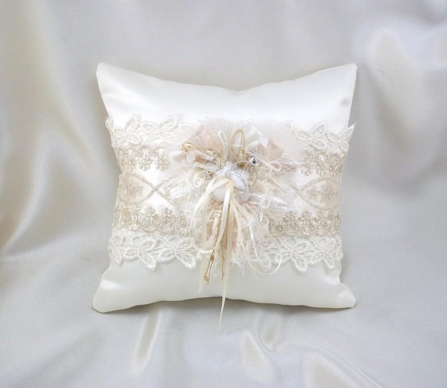 زفاف - Ring Bearer Pillow, Bohemian Bridal Pillow, Blush Champagne Gatsby Wedding, Country Cottage Chic Pillow, Vintage Style Boho Ring Holder
