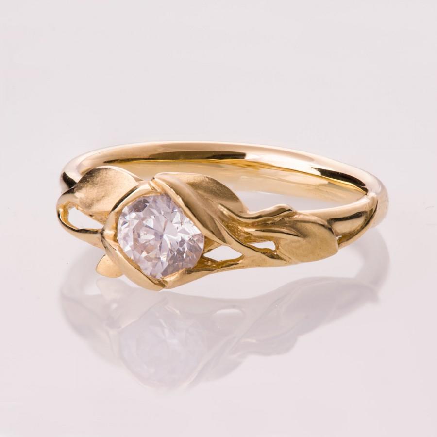 Hochzeit - Leaves Moissanite Ring No. 6 - 14K Gold and Moissanite engagement ring, forever brilliant moissanite, Forever One moissanite engagement ring